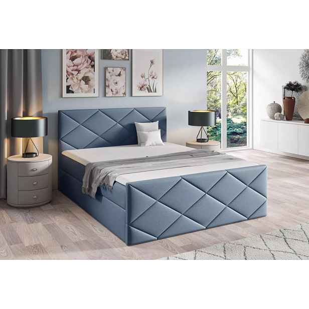 Postel s matrací a roštem HALKA - 160x220, šedomodrá 1 + topper ZDARMA