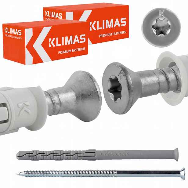 Rámové rozpěrné hmoždinky 8x140 mm 100 ks kuželová hlava Torx Klimas Kps-fast