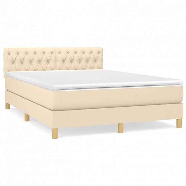 vidaXL Box spring postel s matrací krémová 140x190 cm textil