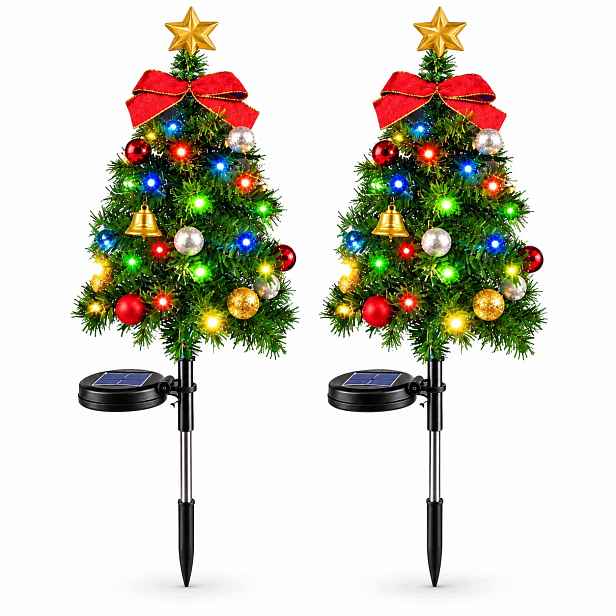 Led Zahradní Solární Vánoční Stromky 68 CM, Barevné, Vánoční, 2 Ks