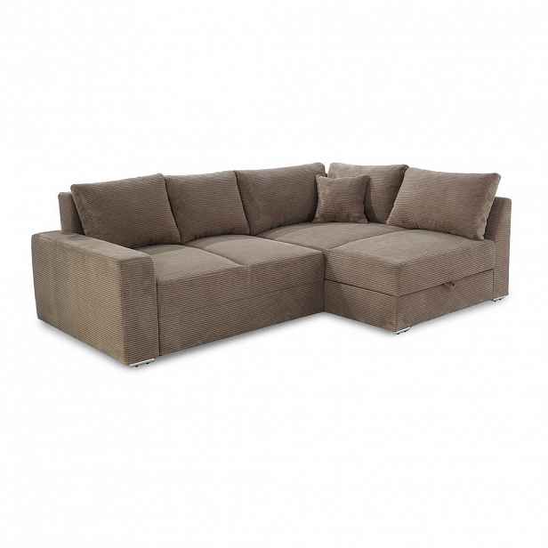 luma-home ROHOVÁ POHOVKA – PRO DLOUHODOBÉ SPÁNÍ: Boxspring, pružinová matrace, topper, úložný prostor, 260 × 181 × 88 cm (Š×H×V), manšestr hnědá a tau
