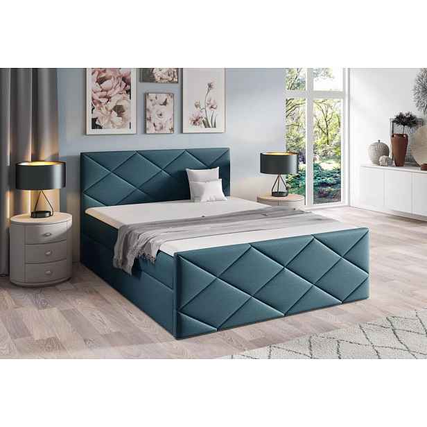 Postel s matrací a roštem HALKA - 160x220, modrá 3 + topper ZDARMA