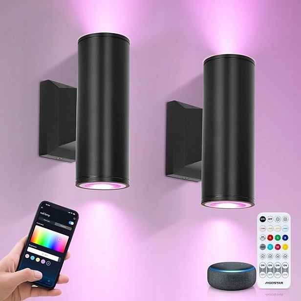 Venkovní nástěnná lampa GU10 Bluetooth, Aigostar Alexa, dálkový ovladač, 2ks