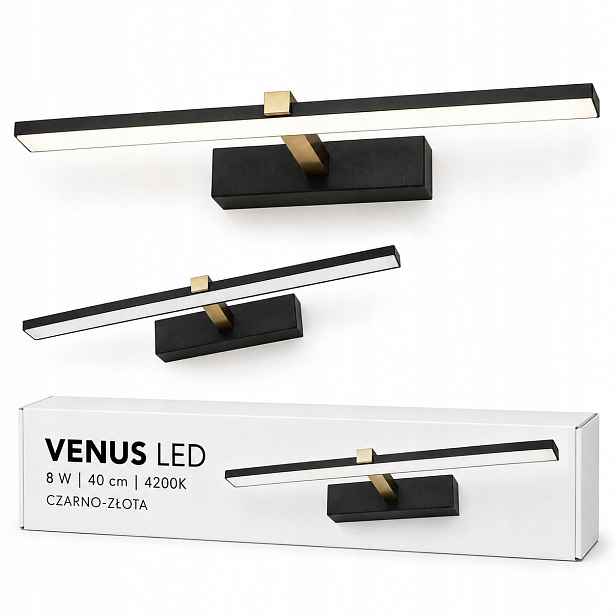 Černo-zlatá lampa Venus Led 8W 40 cm nad obraz 4200K IP44 580lm nástěnná