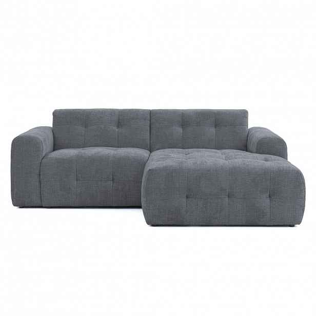 luma-home ROHOVÁ POHOVKA s otomanem vpravo, rafinovaným prošíváním, vlnovým pružinovým jádrem, Š234/H161/V79 cm, potah ze ženilky v šedé barvě / 21045