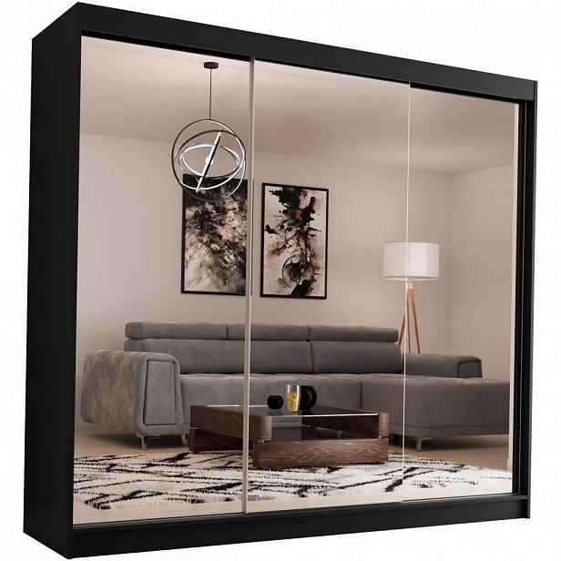 Beautysofa SKŘÍŇ s posuvnými dveřmi Debra 240/216/61 černá se zrcadlem a zásuvkami