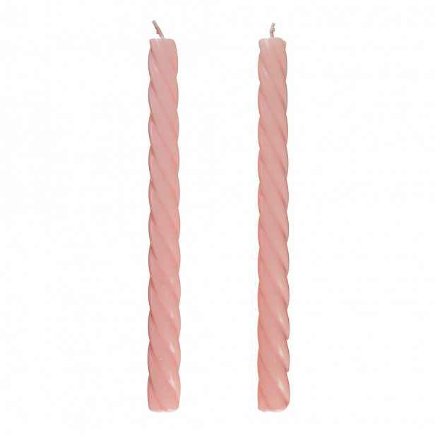 Butlers TWISTED Sada lesklých svíček 2 ks 25,5 cm - sv. růžová