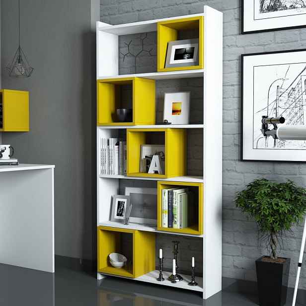 Knihovna Box - White, Yellow