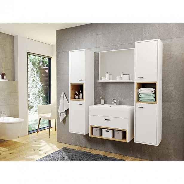 Koupelnová sestava BEND 1 - bílá / dub artisan + baterie Economico ZDARMA