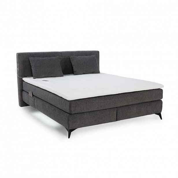 luma-home POSTEL s boxspringem 180 × 200 cm, 7zónová matrace s kapesními pružinami typu „tonneau“ H3, topper, ženilka tmavě šedá / 20046