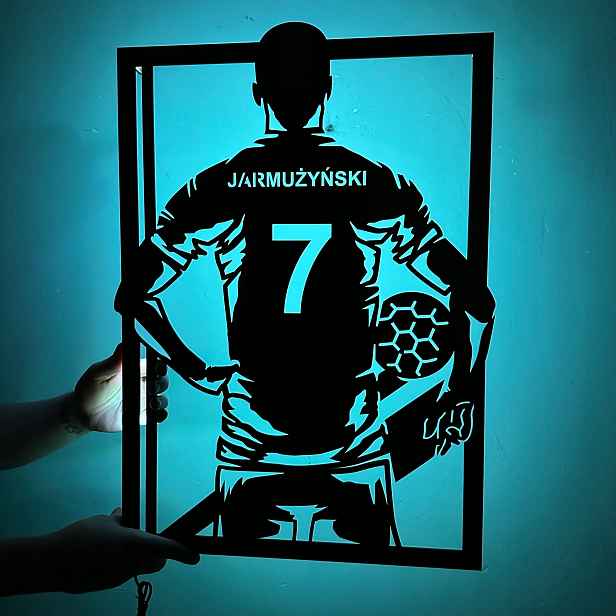 Noční Lampa Led Fotbalista s vaším jménem Velký dřevěný obraz 3D Dárek