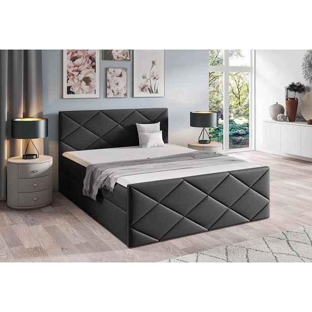 Postel s matrací a roštem HALKA - 160x220, černá + topper ZDARMA