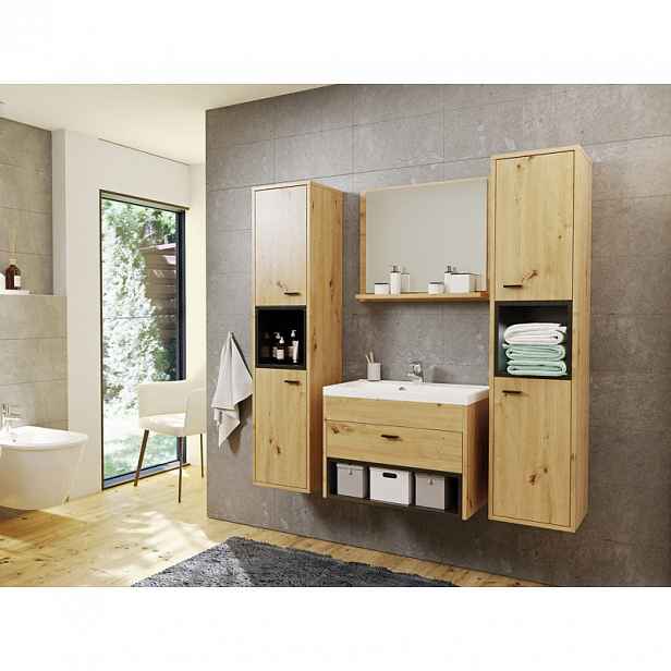 Koupelnová sestava BEND 1 - černá / dub artisan + baterie Economico ZDARMA