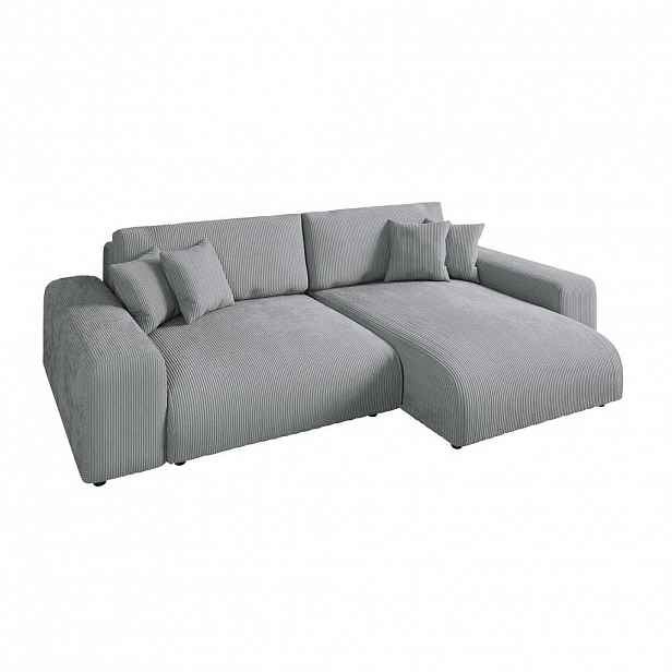 luma-home ROHOVÁ POHOVKA s funkcí rozkládání, úložným prostorem, pružinovým jádrem, 255 × 165 × 84 cm (Š×H×V), manšestr světle šedý / 21007
