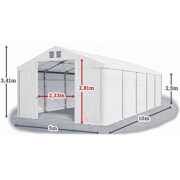 Skladový stan 5x10x2,5m střecha PVC 560g/m2 boky PVC 500g/m2 konstrukce ZIMA PLUS Bílá Bílá Bílá