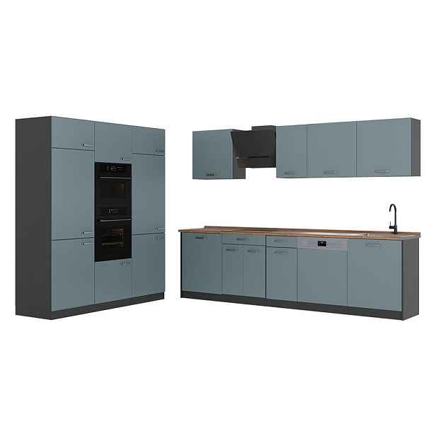 Vicco KUCHYŇSKÝ KOUT R-Line, Modrošedá/Antracit, 180 cm pracovná doska Dub Goldkraft