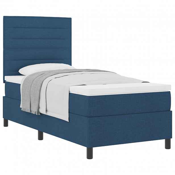 vidaXL Postel s boxspringem s matrací s čelo Modrá 90 x 190 cm textil