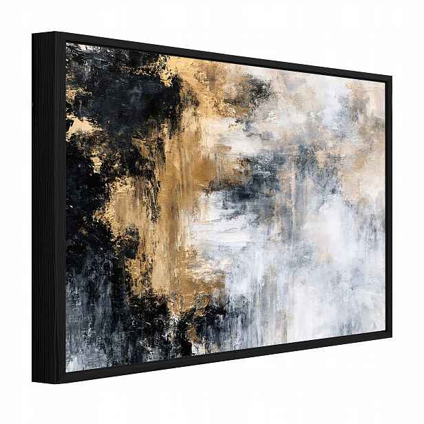 Obraz V Černém Rámu Na Plátně Abstrakce Zlatý Obývací Pokoj Ložnice 60x40