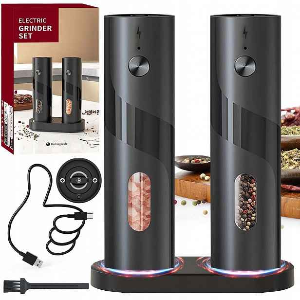 2KS Elektrický Mlýnek Na Sůl A Pepř, Sada S Nabíjecí Základnou Usb
