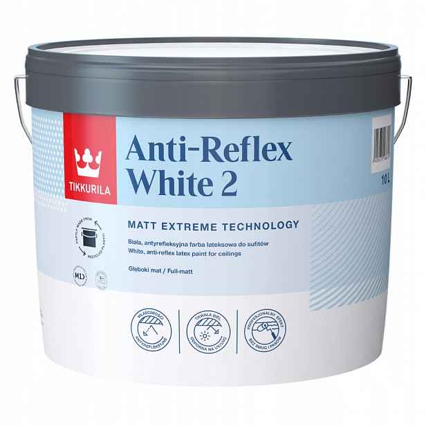 Barva Bílá Barva Tikkurila Anti-reflex White 2 10L Pro Stropy, Matná
