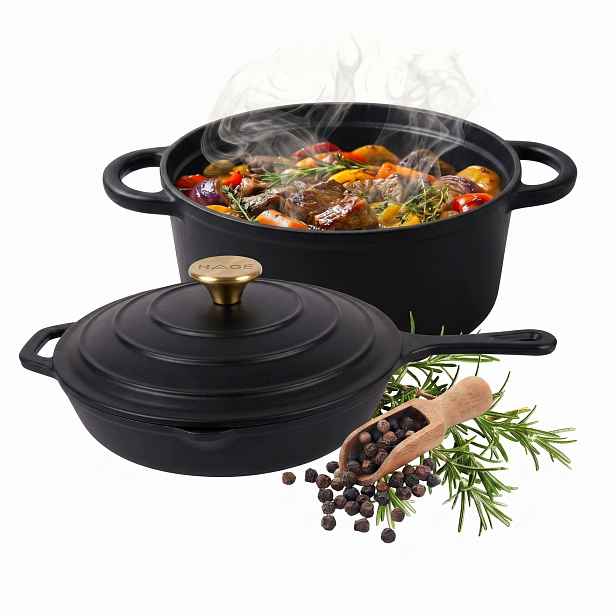 Set Hrnec Hrnec Pánev 26 CM Smaltovaná Poklice Černá Matná Indukce