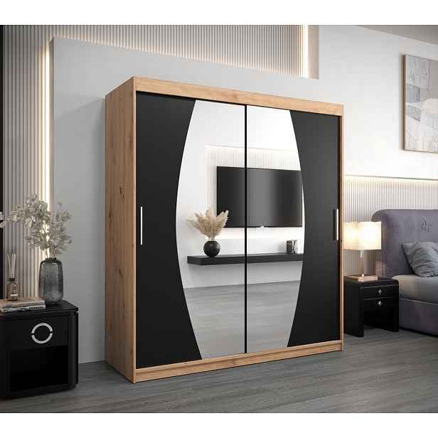 Skříň s posuvnými dveřmi DITA - šířka 180 cm, dub artisan / černá