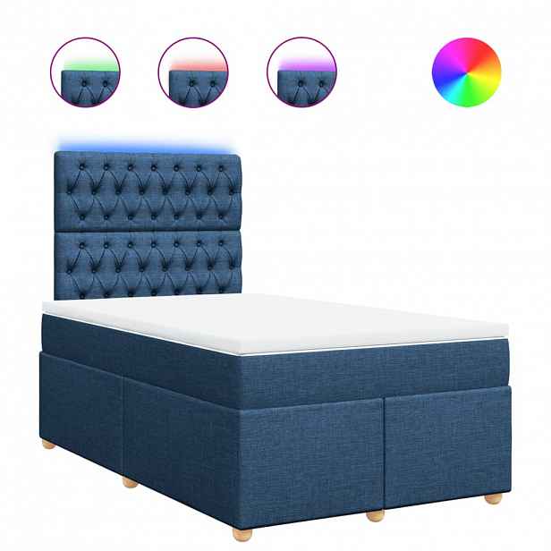 vidaXL Box spring postel s matrací modrá 120x200 cm textil