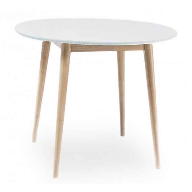 Jídelní stůl kulatý LARSON 90x90 cm, bílá/dub