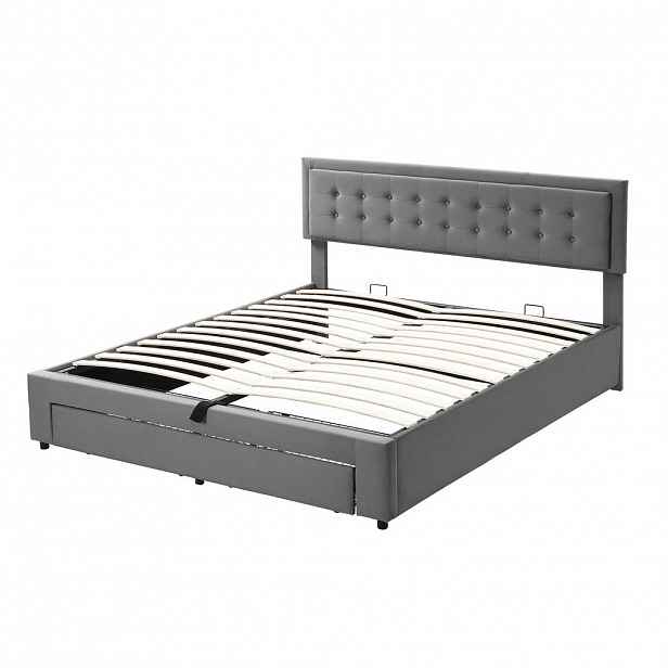 CHICFURN ČALOUNĚNÁ POSTEL 160/200 cm v šedé barvě se sametovým potahem a úložným prostorem