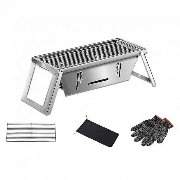 Herzberg HG-04159 skládací stolní gril z nerezové oceli