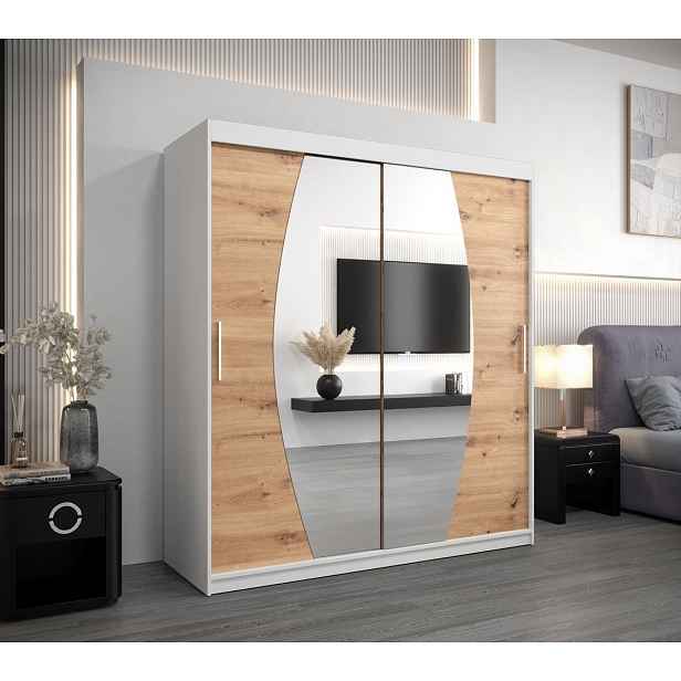 Skříň s posuvnými dveřmi DITA - šířka 180 cm, bílá / dub artisan