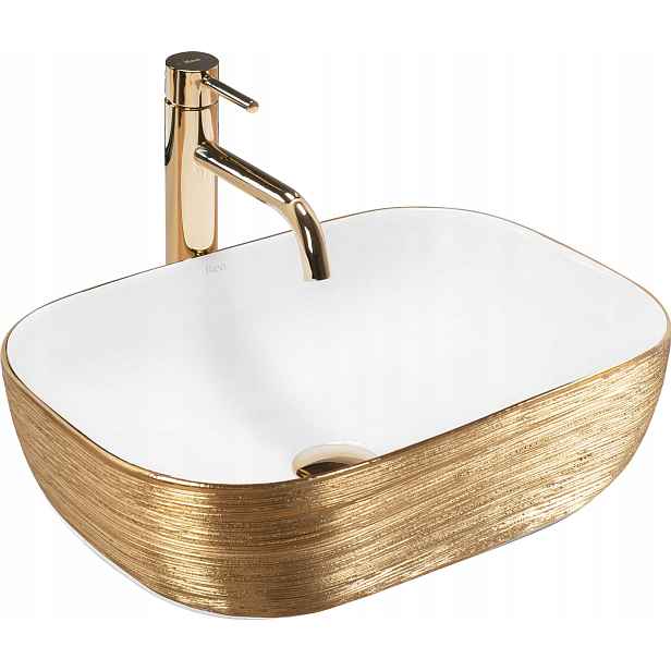 Umyvadlo na desku Belinda White Gold Brush Bílé Zlaté Kartáčované 46 cm
