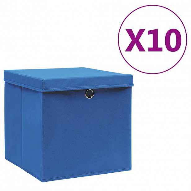 vidaXL Úložné boxy s víky 10 ks 28 x 28 x 28 cm modré