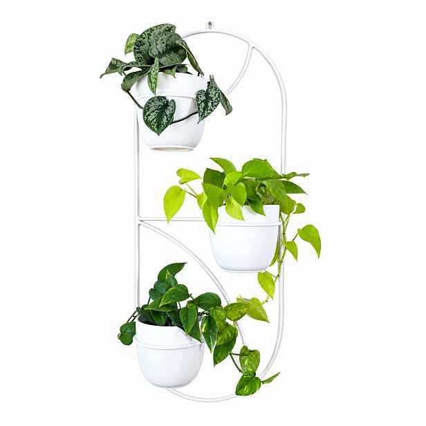 Držák Na Květináč na zeď, kovový, bílý, 3 květy, moderní, 100 cm