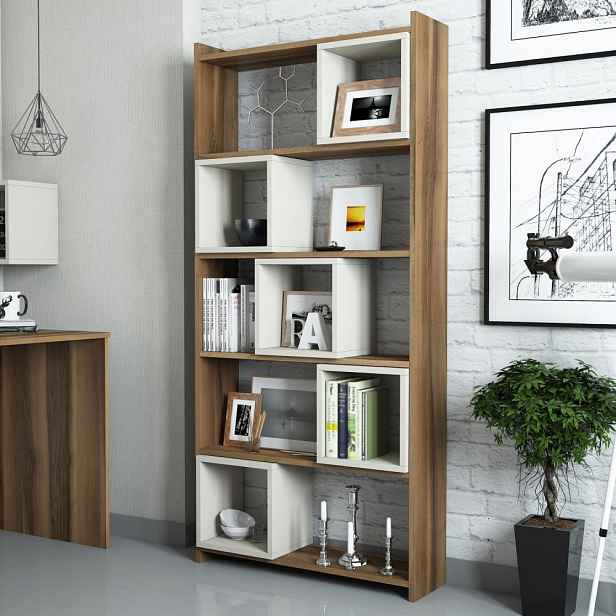 Knihovna Box - Walnut, Cream
