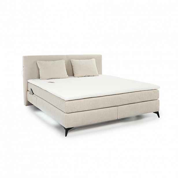 luma-home POSTEL s boxspringem 180 × 200 cm, 7zónová matrace s kapesními pružinami typu „tonneau“ H4, topper, béžová ženilka / 20018