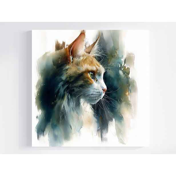 Obraz Na Plátně Canvas Akvarel Portrét Zvíře Rudý Bílý Kocour 50x50