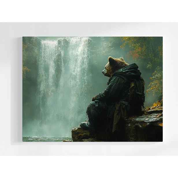 Plakát Medvěd Medvídek Turista Hory Vodopád Les 100x75