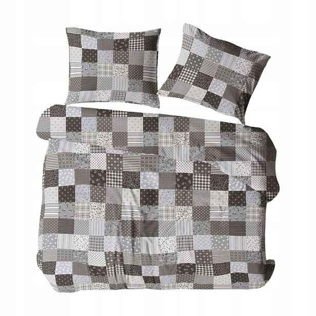 Povlečení flanelové 140x200 šedá hnědá mřížka Flanela Komfort na knoflíky