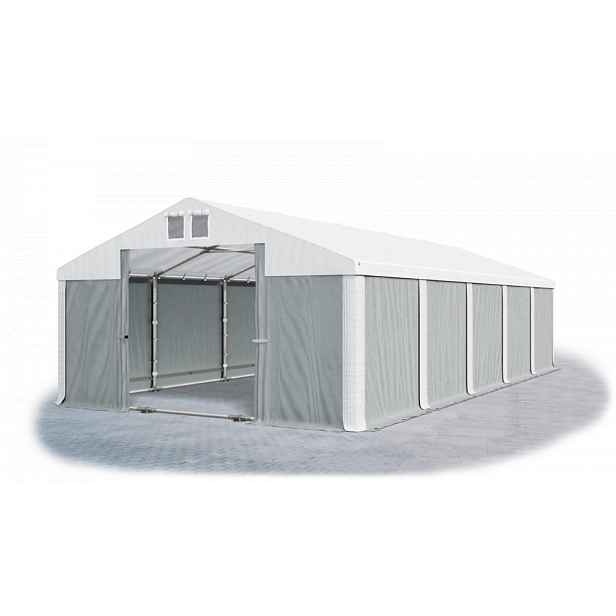 Skladový stan 5x10x2,5m střecha PVC 560g/m2 boky PVC 500g/m2 konstrukce ZIMA PLUS Bílá Šedá Bílá