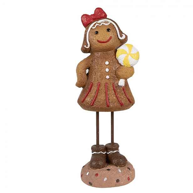 Vánoční dekorace Perníček Gingerbread dívka s lízátkem - 10*8*23 cm Clayre & Eef