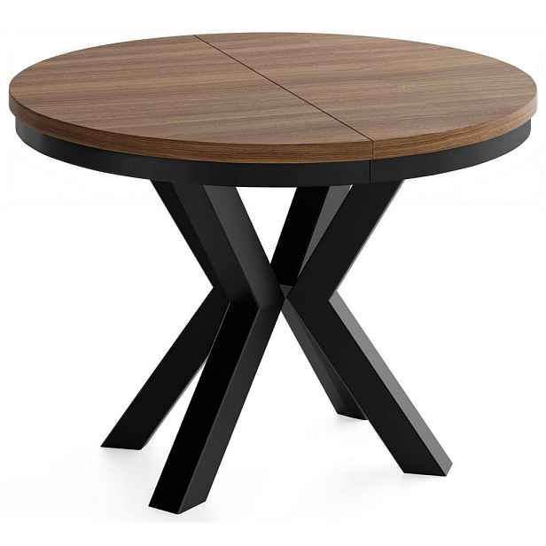 WFL GROUP JÍDELNÍ STŮL Clara Kulatý Rozkládací Industriální s Černámi Kovovými Nohami, Tobacco Franklin Walnut 120-200/120/76 cm