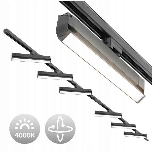 3-fázový kolejnicový set 2x kolejnice 2 m přímá spojka 6x Led lampy 36 W