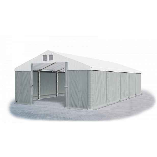 Skladový stan 5x10x2,5m střecha PVC 560g/m2 boky PVC 500g/m2 konstrukce ZIMA PLUS Bílá Šedá Šedá