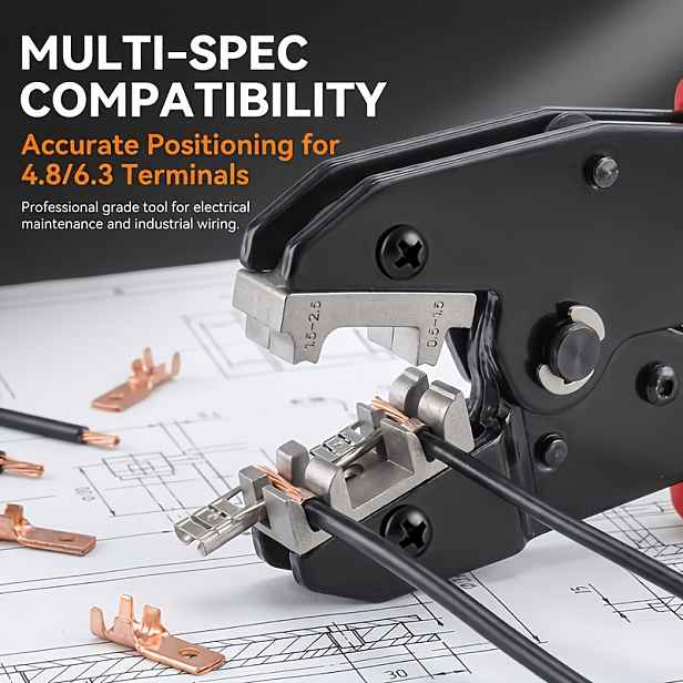 TEMU HS-056FL Račnicové krimpovací kleště ve tvaru vlajky pro koncovky 0,5-2,5 mm², ohybová hlava 4,8/6,3 mm, speciální elektrické kleště pro