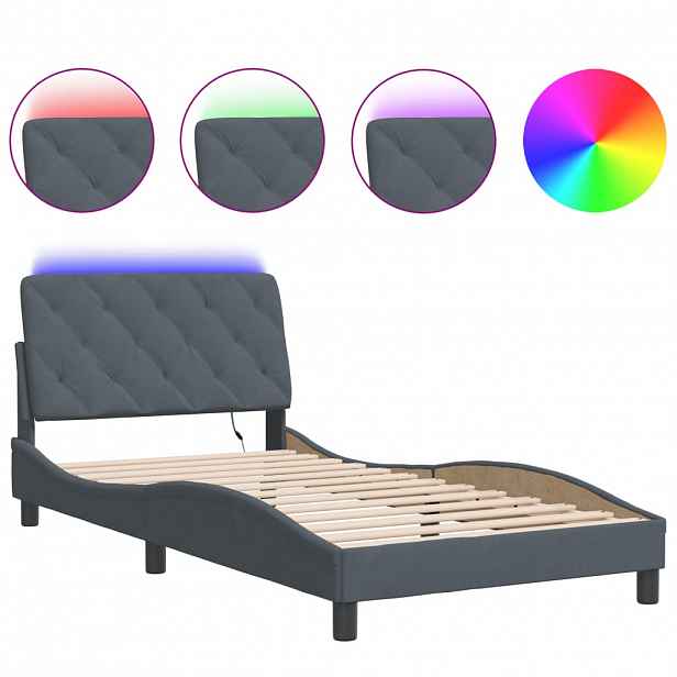 vidaXL Rám postele s LED bez matrace tmavě šedý 100 x 200 cm samet