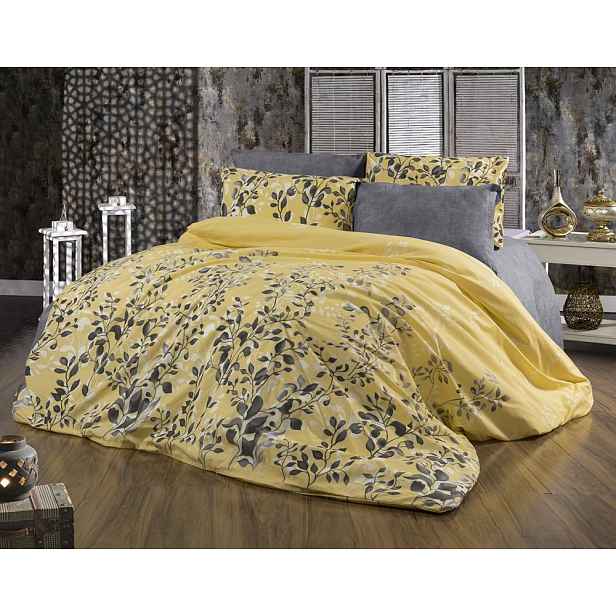 Francouzské bavlněné povlečení DELUXE 220x200+2x70x90 Botanica žlutá