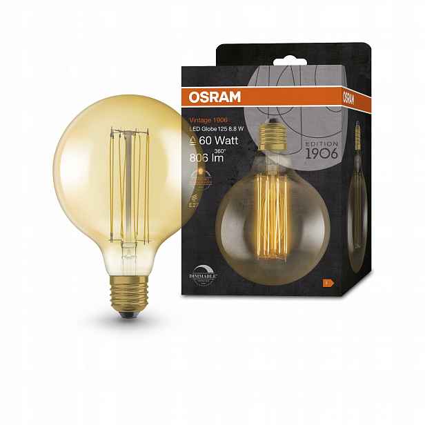 Ledvance zlatá stmívatelná vintage Led žárovka E27 8,8 W Globe, teplá bílá