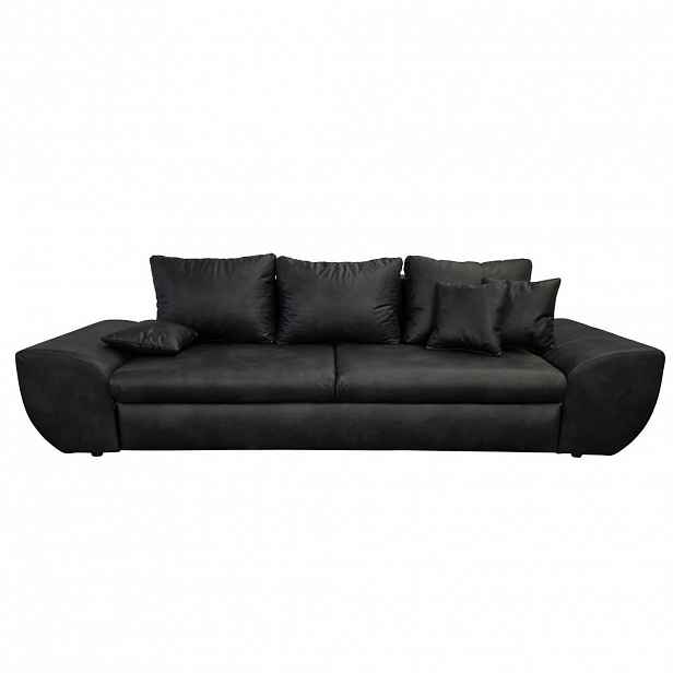 luma-home BIG-SOFA s funkcí rozkládání, úložným prostorem, 275 × 98 × 90 cm (Š×H×V), mikrovlákno s koženým vzhledem, barva Vintage černá / 18010