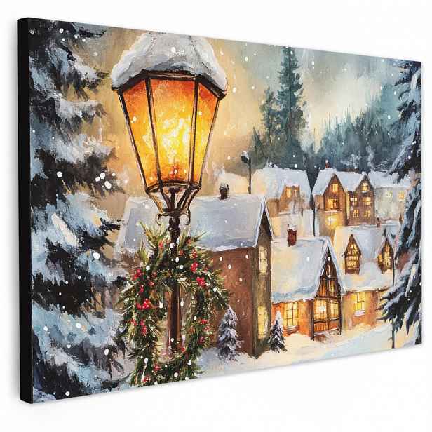 MuchoWow OBRAZ NA PLÁTNĚ Vánoční vesnice - Domy - Sníh - Vánoce 30x20 cm
